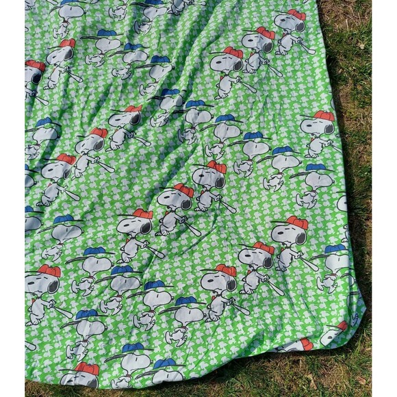 Snoopy Baseball Green White Twin Fitted Flat Pillow Sheet Set Vintage c. 1958 - Picture 14 of 14
